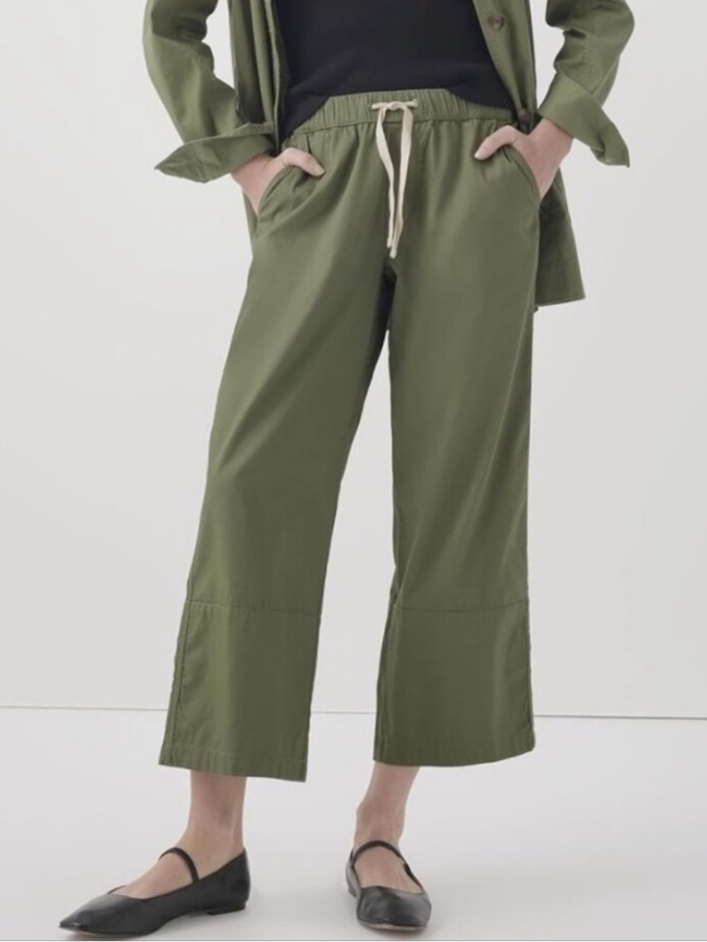Pact Organic Cotton Daily Crop Wide Leg Pants Olive Green Size Medium